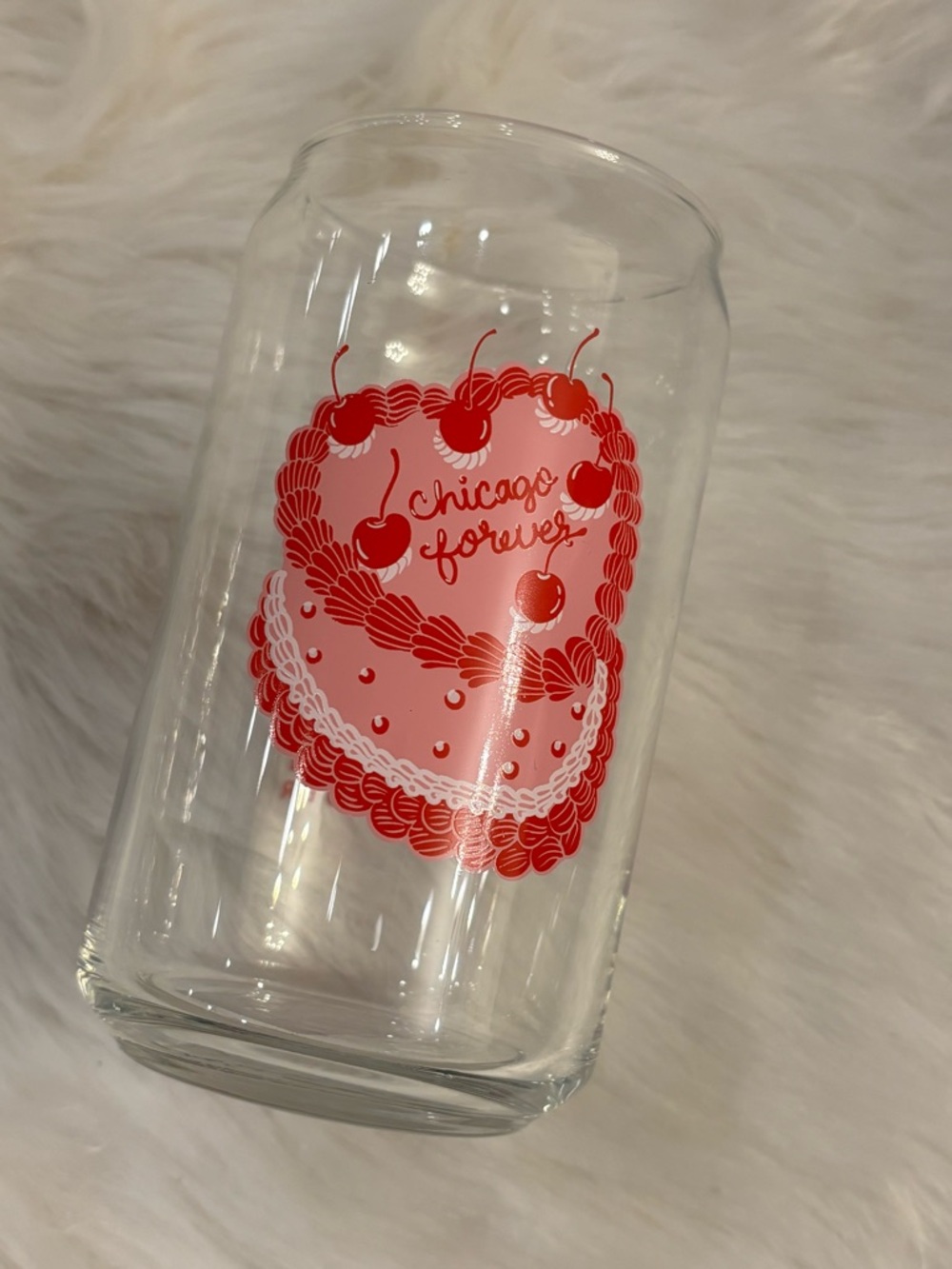 Chicago Forever Red Cherry Heart Glass Tumbler